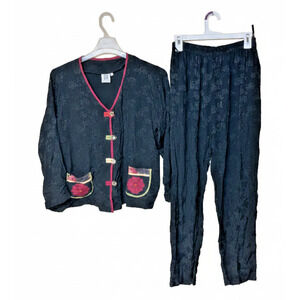 USINDO Women's Vintage Black/Multi 2-Piece Floral Pattern Pajama Set Sz Medium